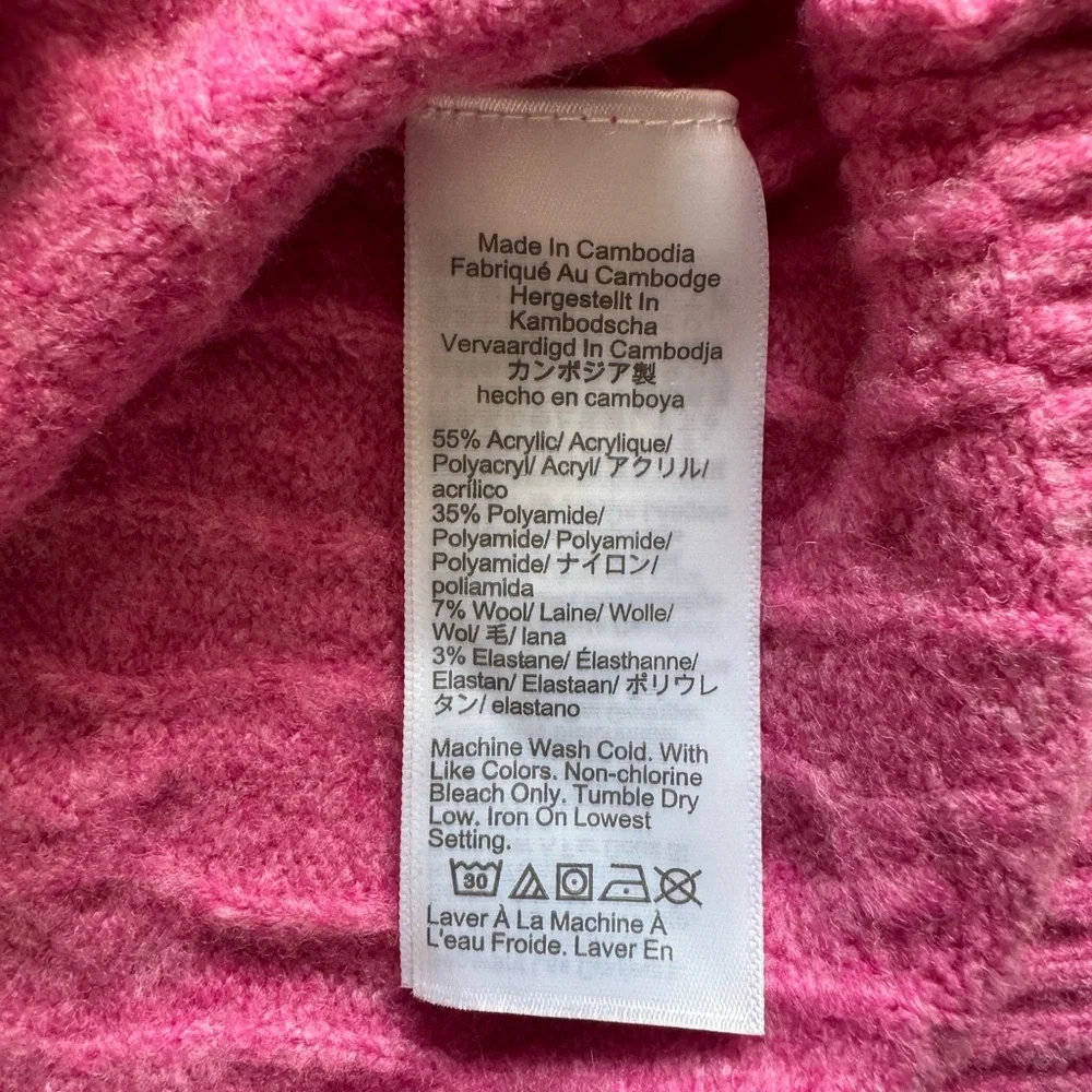 J. Crew Extra Soft Cable Knit Mock Neck Sweater Cozy Stretch Hot Pink Small